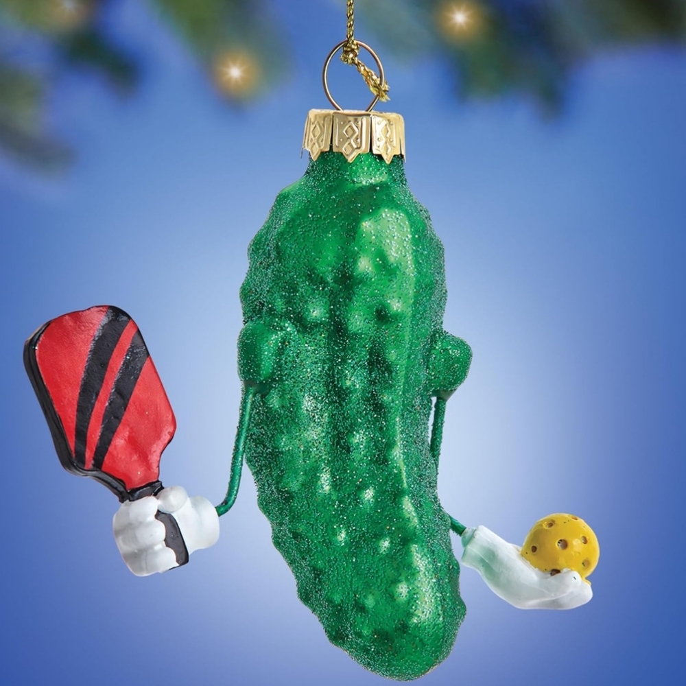 Kurt Adler Glass Pickleball Christmas Holiday Green Pickle Ornament 3in Refurb
